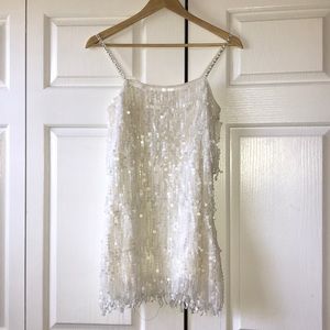 White sequin fringe dress